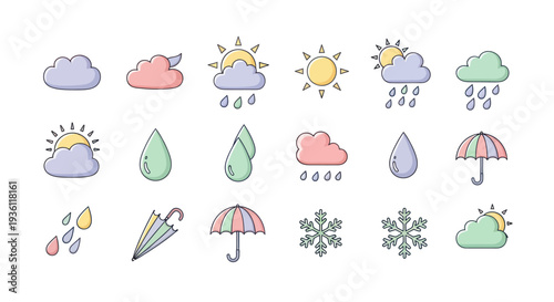 Weather icons clouds rain and sunlight