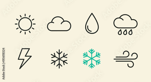Weather icons sun cloud rain snowflake wind
