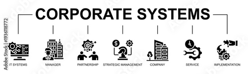 Corporate Systems banner web icon vector glyph style illustration concept with icon of corporate systems, company, manager, partnership, organization
