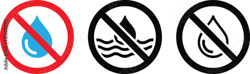 Prohibited water signs  no water icons  forbidden symbols