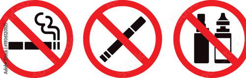 No smoking and vaping signs with cigarettes and ecigarettes icons