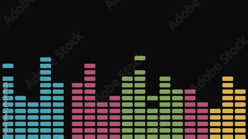 Vibrant sound wave pattern in colorful squares on black