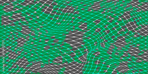 Abstract soccer goal net with dynamic curved mesh, green field texture background, energetic sports theme, high detail. Eps10