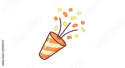 A cartoon illustration of a candy corn cone exploding with sweets.