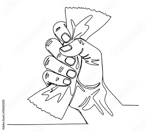 One line drawing of a hand tightly clutching a crumpled paper note