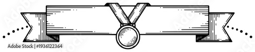 Decorative ribbon banner with winner medal award in sketch style