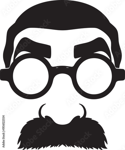 Funny mustache glasses disguise set silhouette, novelty fake nose glasses with eyebrows and large mustache for costume party