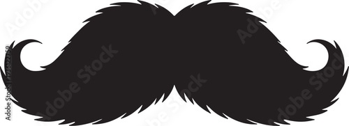 Large bushy mustache silhouette, handlebar mustache style, vintage facial hair for costume, disguise or character, black outline