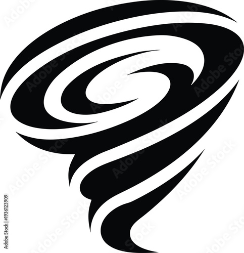 Stylized Black and White Tornado Spiral Vector Icon