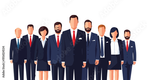 Business team standing together corporate professionals in suits.