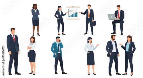 Business professionals set diverse modern corporate.