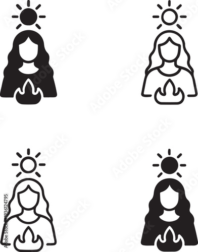 Isolated Pagan Solstice Celebration Poster Icon, Pagan Solstice Celebration event, Pagan Solstice Celebration festival, summer tradition vector solid black line on white background