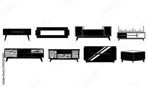 Modern TV Stand Silhouette Set with Different Living Room Furniture Console Designs Vector