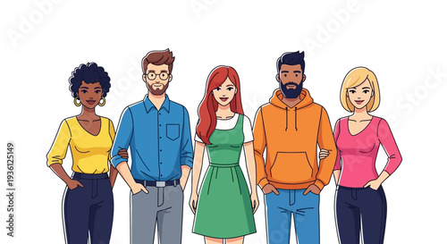 Diverse group of confident young adults together.