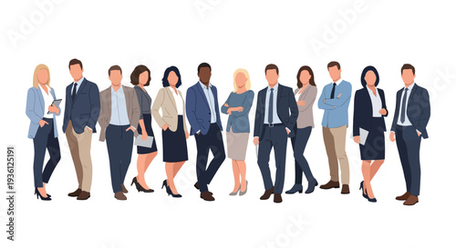 Diverse Business Professionals Standing in a Row.