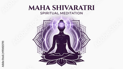 Vector illustration of a person meditating during Maha Shivaratri with spiritual energy surrounding them in a serene environment