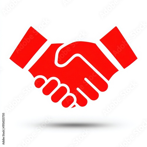 Red Handshake Icon with Shadow for Business and Partnership Themes