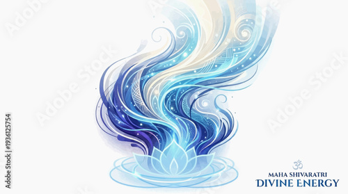 Vector maha shivaratri divine energy illustration featuring lotus, flame, spirituality, meditation, mysticism