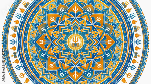 Vibrant Vector Maha Shivaratri Mandala Illustration Featuring Shiva, Om, Lotus, Meditation, and Sacred Symbols