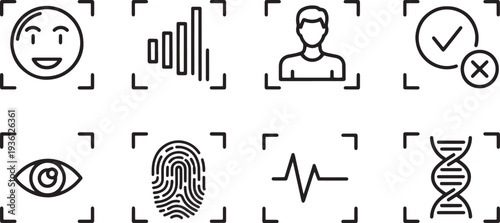 A set of vector line art silhouettes for biometric identification and verification processes