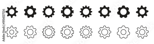 Set of gear icons for business and technology concepts