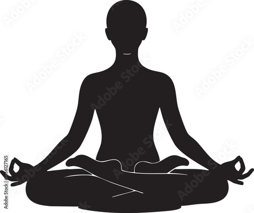 Black Silhouette of a Person in Yoga Lotus Meditation Pose