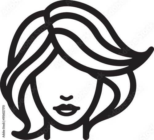 Minimalist Beauty Line Art Illustration of Woman with Flowing Hair