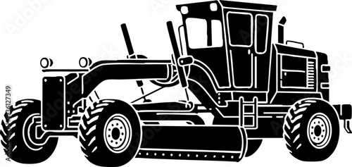 Motor grader construction vehicle silhouette isolated on white