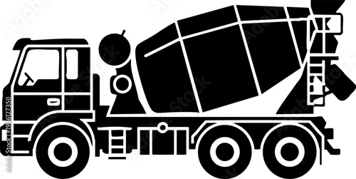 Concrete mixer truck silhouette icon isolated on white