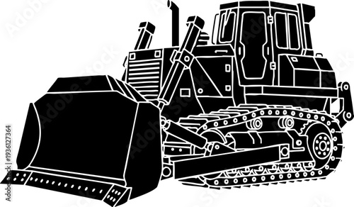 Black bulldozer silhouette vector for construction and industry