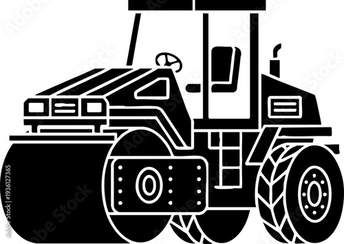 Road roller silhouette icon for construction and paving concepts