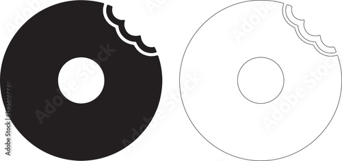 Black and white donut silhouettes with bite marks food