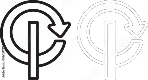 Black circular arrow and outline circle symbol