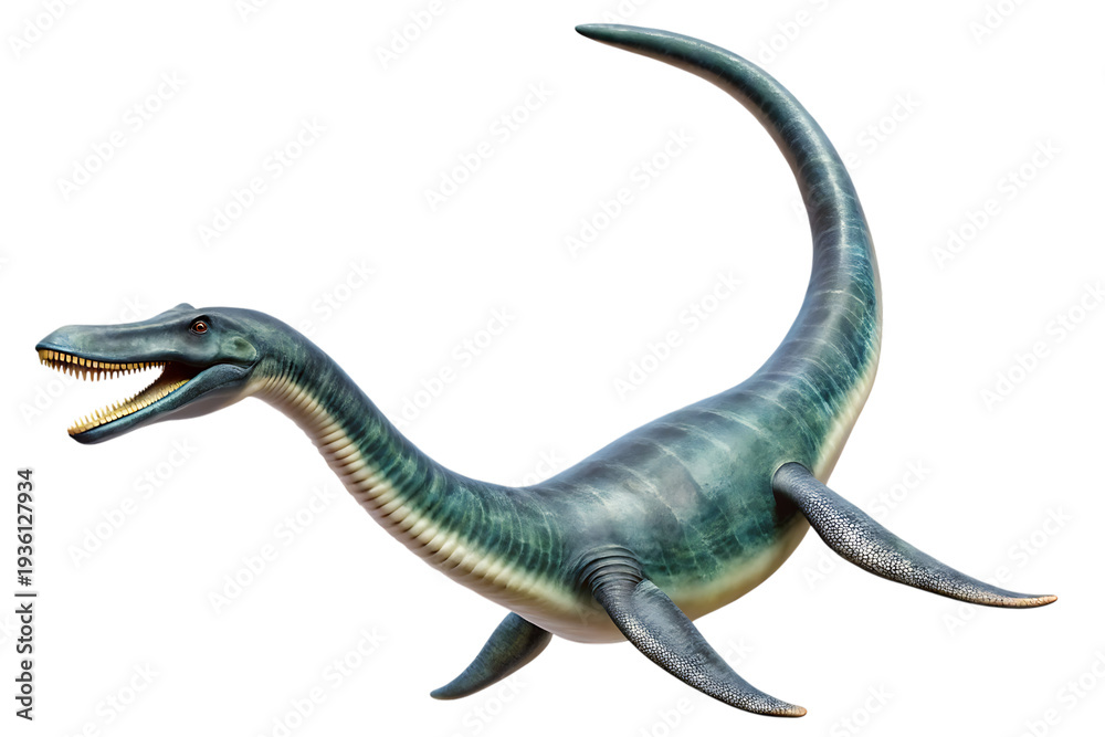 Fototapeta premium Prehistoric plesiosaurus with long neck and large flippers isolated on a transparent background dinosaur