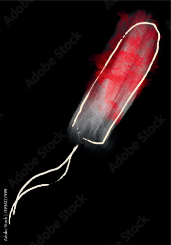 Hand drawn and watercolor painted bloody used tampon on Black Background Vector