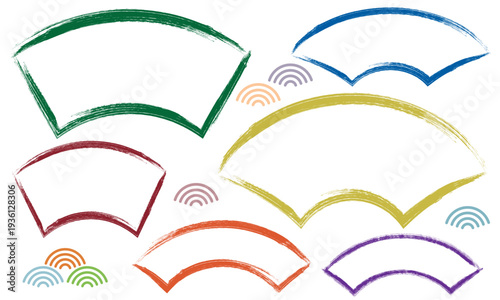 扇形の筆タッチライン和風フレームセット