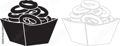 Black silhouette and outline of bagels in a box food
