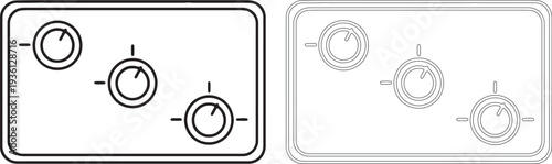 Three circular control knobs on a rectangular panel
