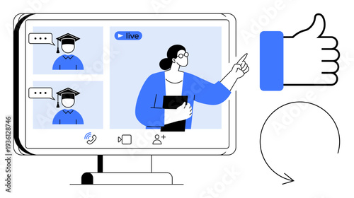 Online education concept. Online education a teacher conducting a virtual class with students. Online education for e-learning, remote studies, online courses, webinars, digital teaching