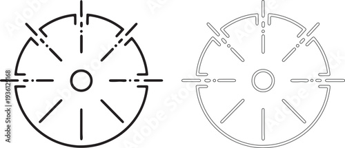 Two black outline of a circular target reticle crosshair