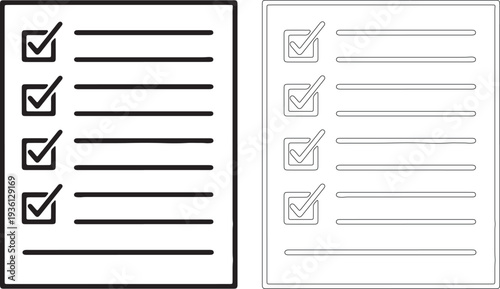 Two checklist forms with checkmarks and lines paper