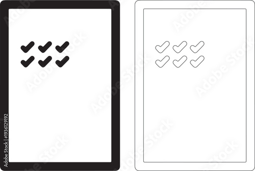 Two forms with checkmarks black and white outline checklist