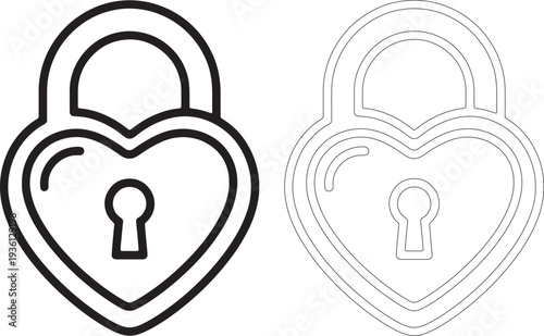 Two heart shaped lock outlines one filled one hollow