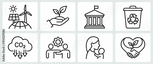 Sustainable development icons set for eco-friendly projects