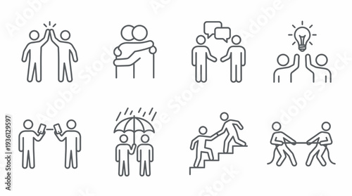 Stunning line icons depicting teamwork and human interaction