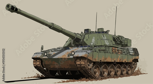 Military Tank Vehicle with Camouflage in Action.