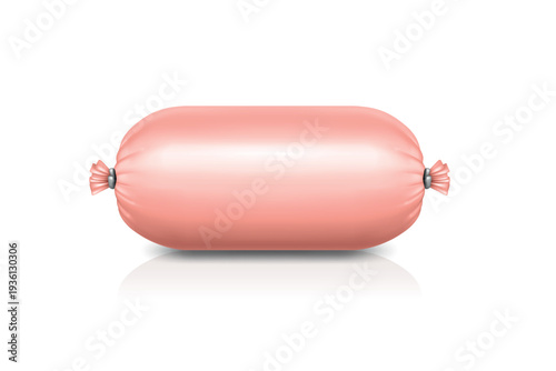 Vector 3d Realistic Blank Sausage Casing Isolated. Realistic Food Packaging Mockup. Unbranded Meat Template. Minimal Blank Sausage Packaging, Front View