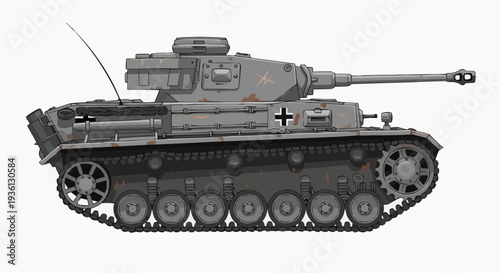 German World War II Tank Illustration with Iron Cross Symbol.