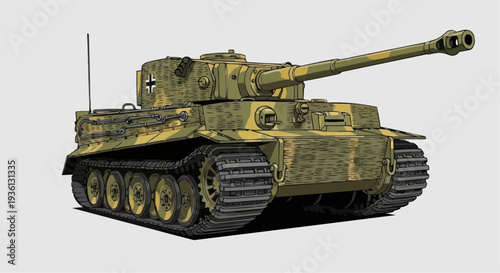 Military Tank Vehicle with Camouflage Paint.