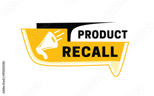 Product recall banner for marketing illustration design use for business or web. Vector label and loudspeaker.
